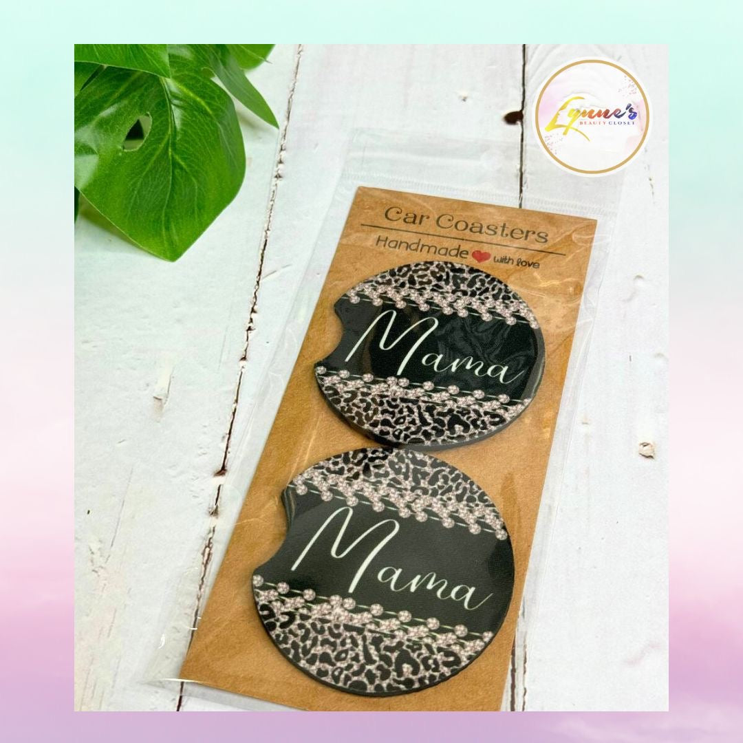 Car Coasters - Mama (Black) - 1 Pair - Lynne's Beauty Closet