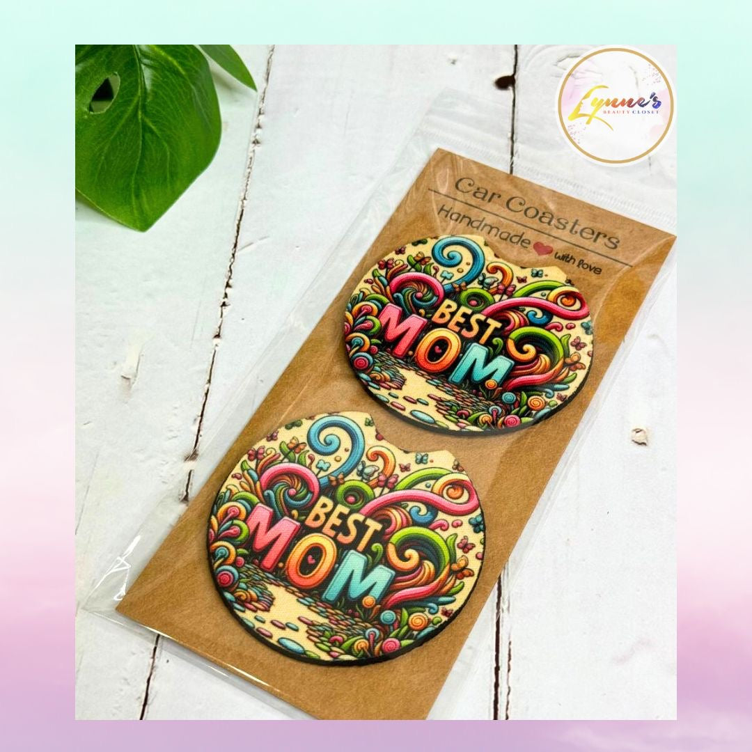 Car Coasters - Best Mom - 1 Pair - Lynne's Beauty Closet