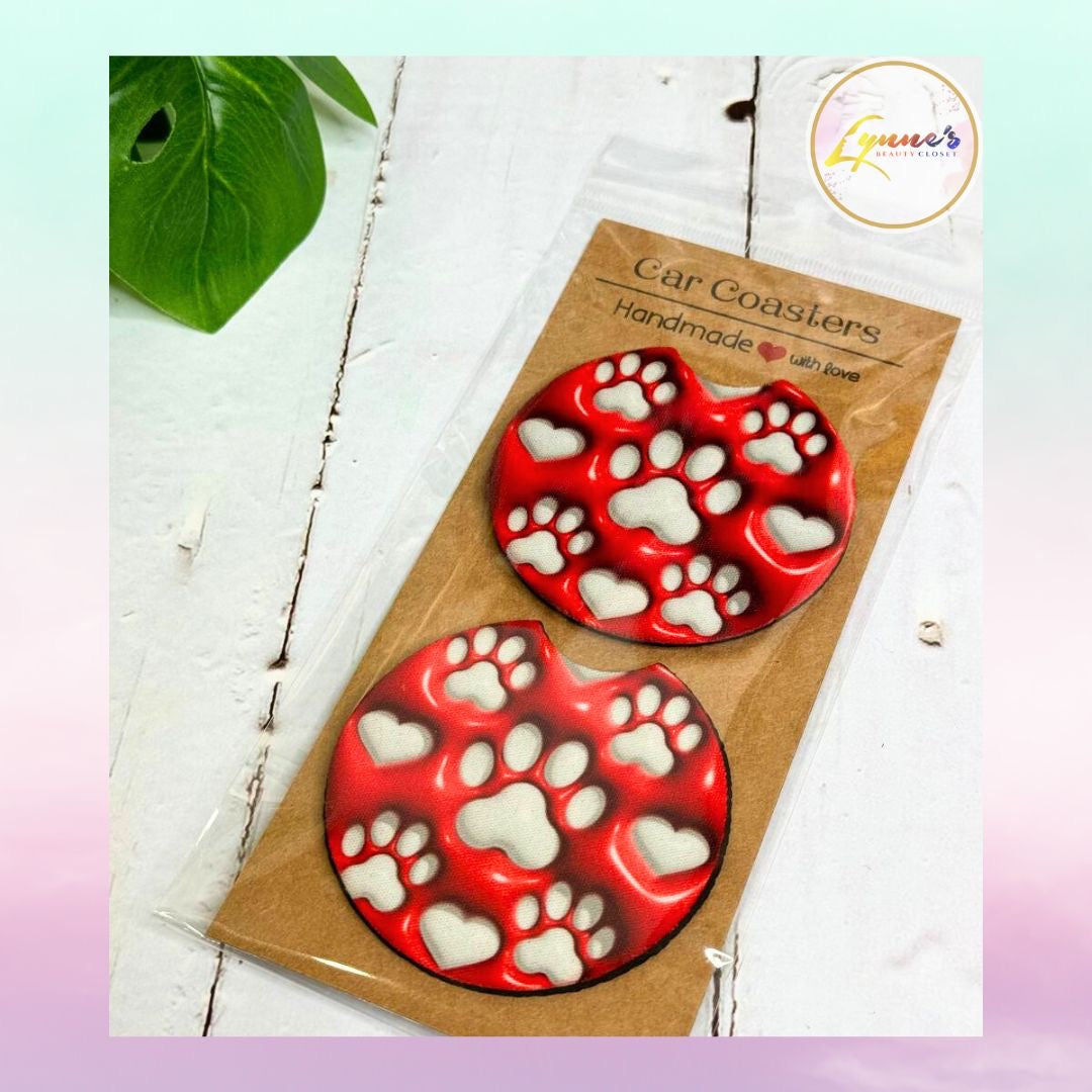 Car Coasters - Dog Red Paws - Lynne's Beauty Closet