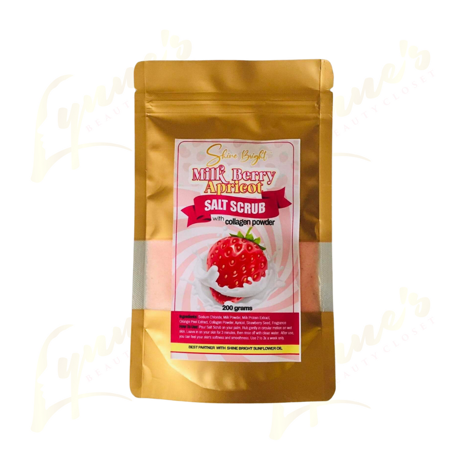 Shine Bright Milk Berry Apricot Salt Scrub with Collagen Powder 200g - Lynne's Beauty Closet