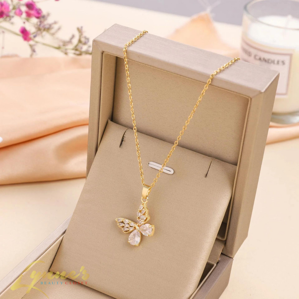 18k Gold Zircon Non-Tarnish Stainless Steel Women Pendant Necklace (NO BOX) - Gold LBC9144 - Lynne's Beauty Closet