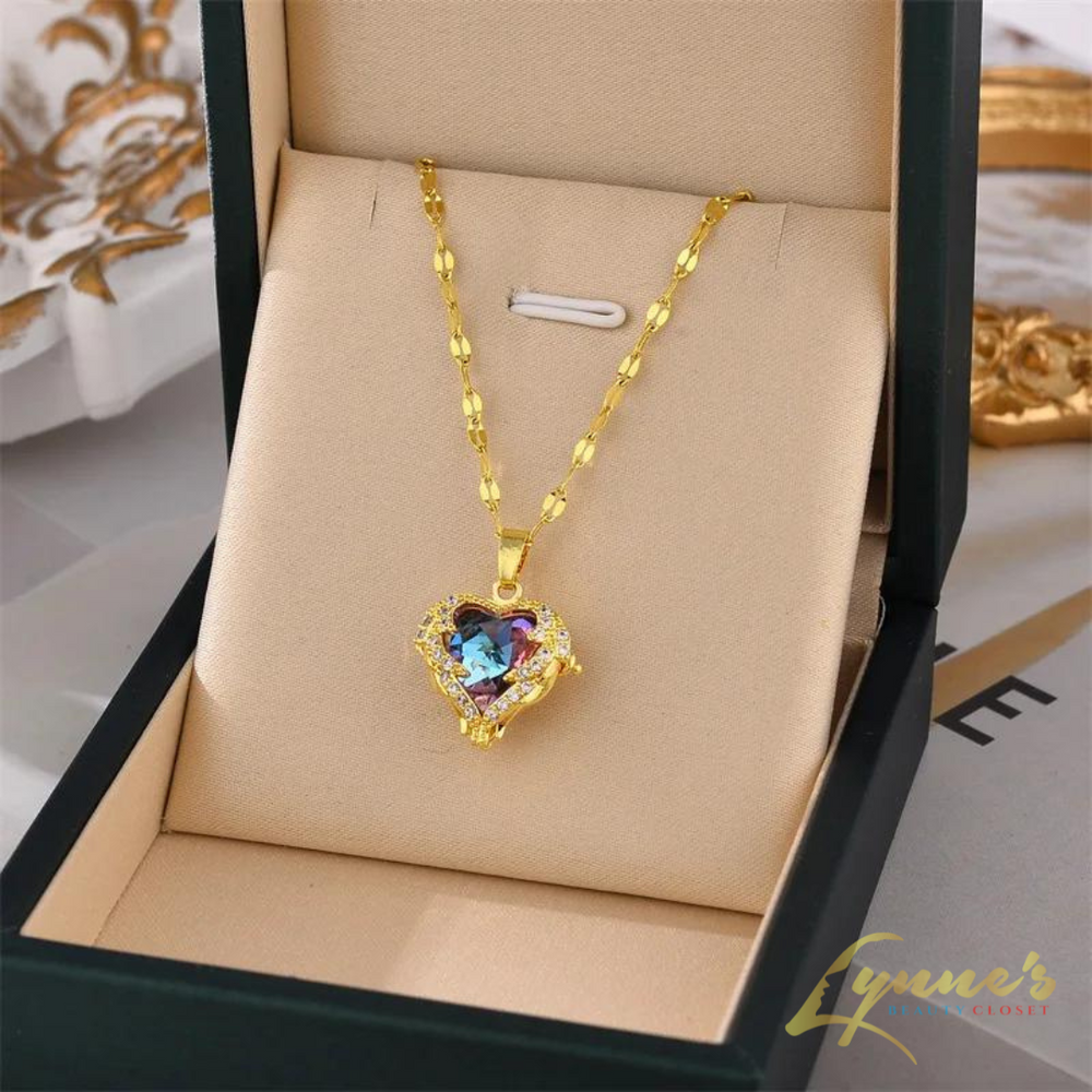 18k Gold Zircon Non-Tarnish Stainless Steel Women Pendant Necklace (NO BOX) - Gold LBC8857 - Lynne's Beauty Closet