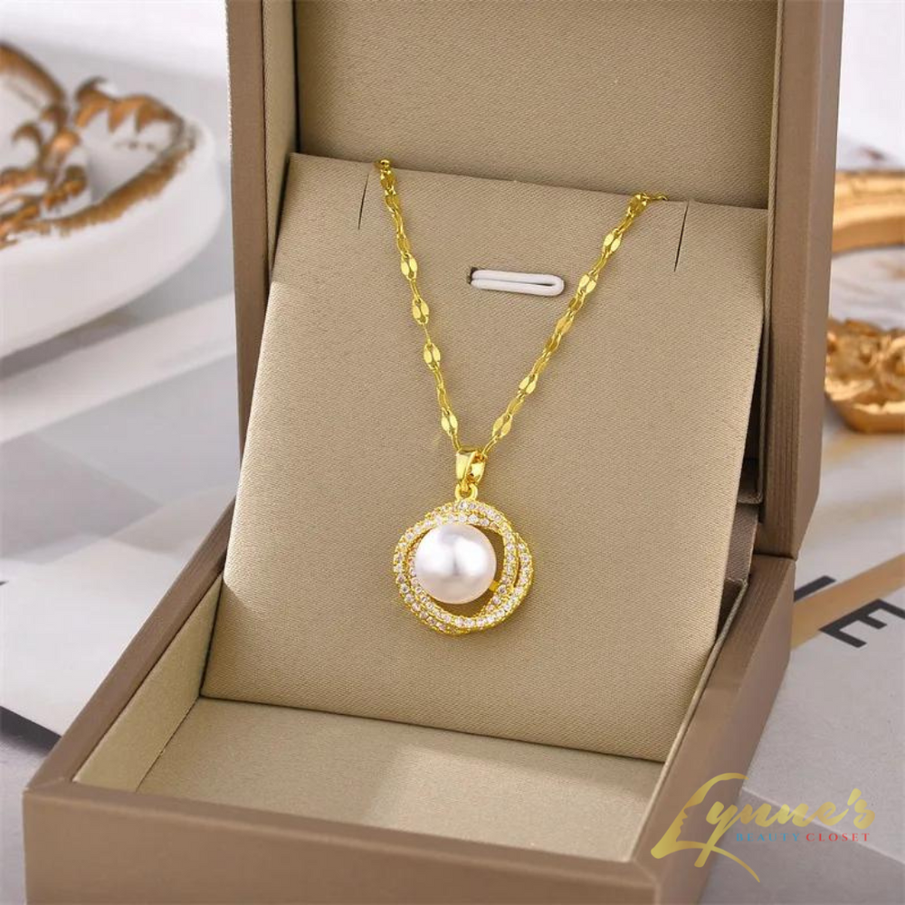18k Gold Zircon Non-Tarnish Stainless Steel Women Pendant Necklace (NO BOX) - Gold LBC8897 - Lynne's Beauty Closet
