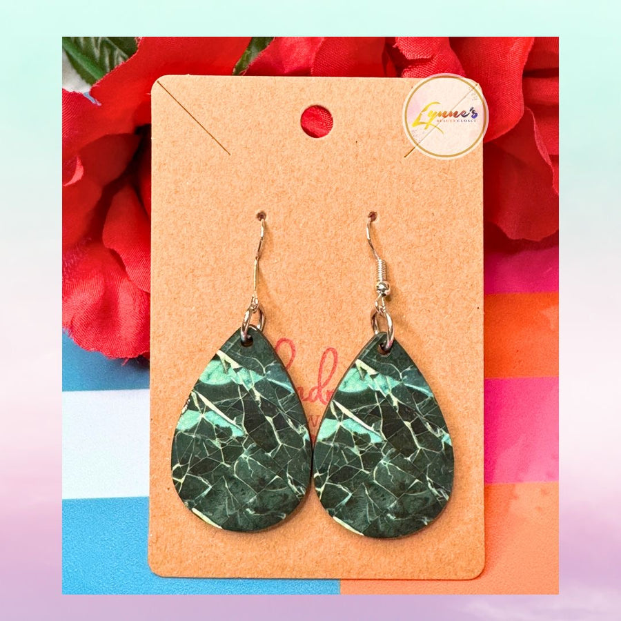 Teardrop Earrings - Marble Green- 1Pair - Lynne's Beauty Closet