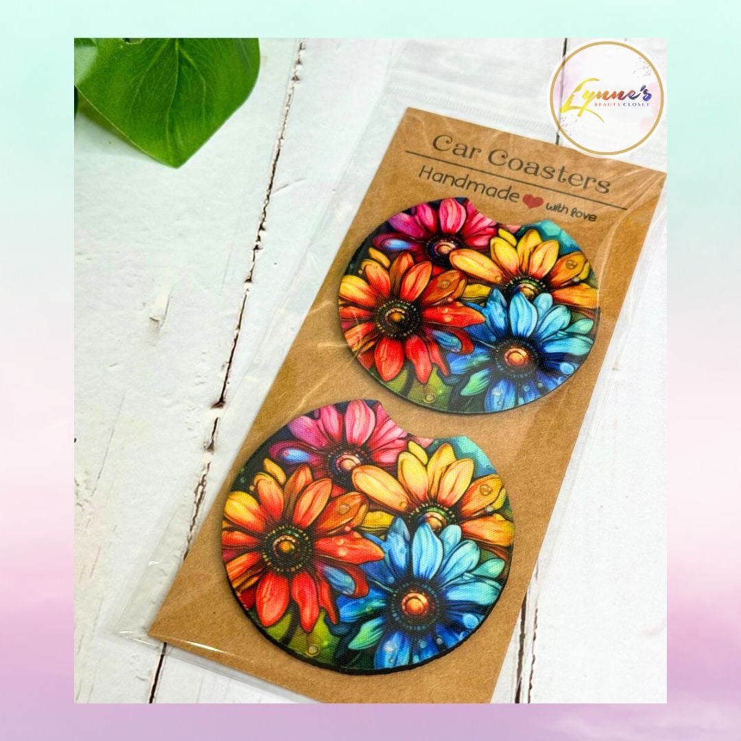 Car Coasters - Colorful 3D Flower - 1 Pair - Lynne's Beauty Closet