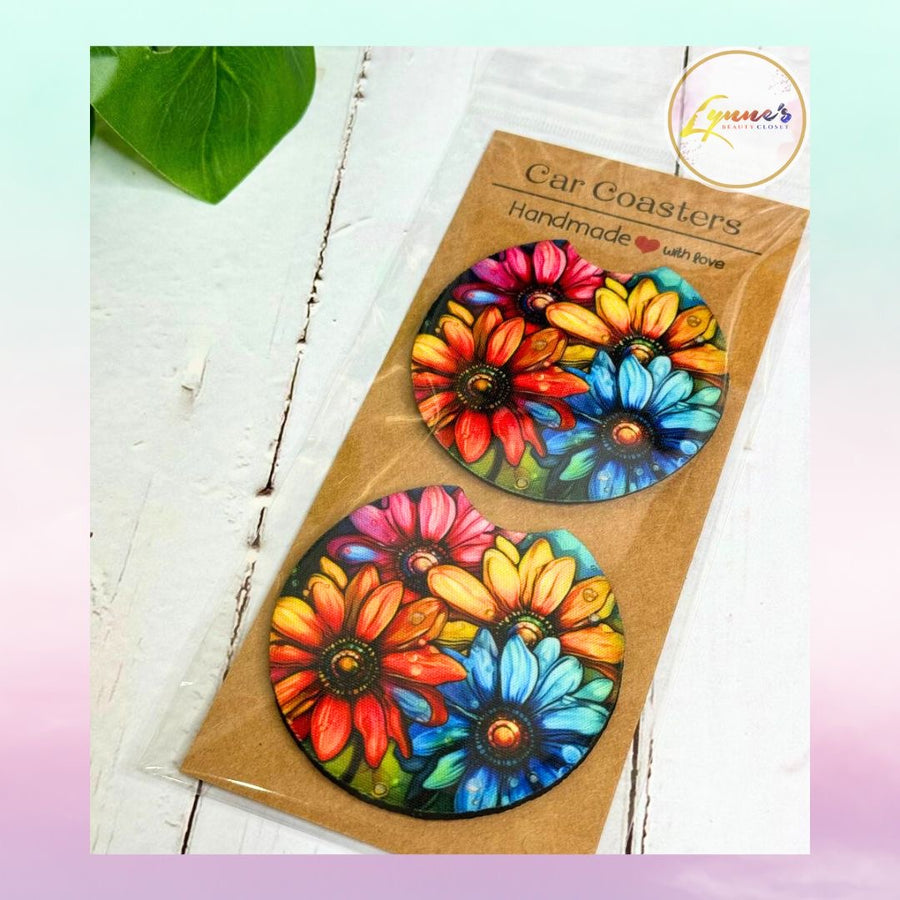Car Coasters - Colorful 3D Flower - 1 Pair - Lynne's Beauty Closet
