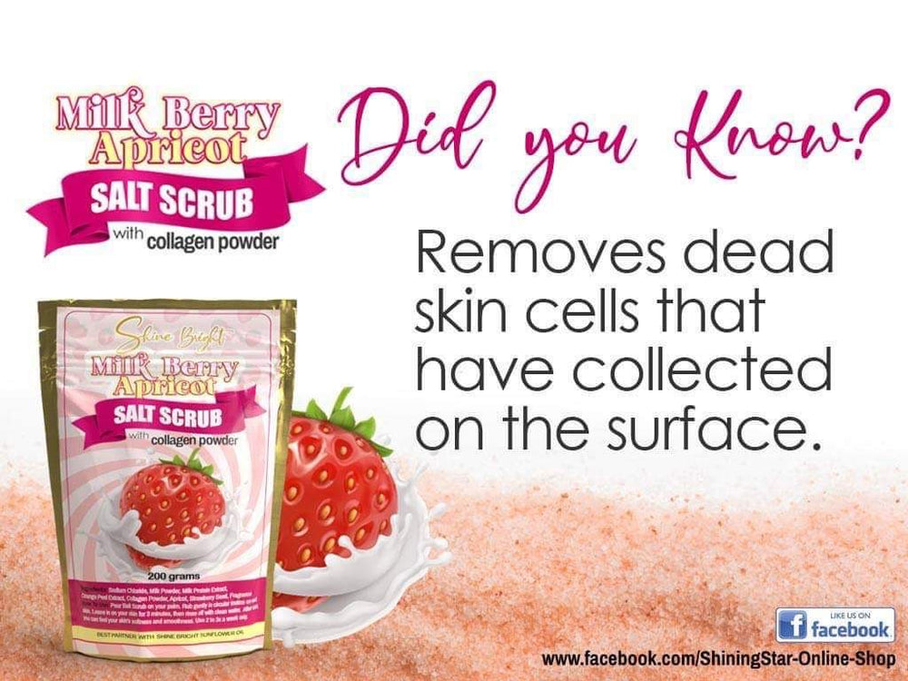 Shine Bright Milk Berry Apricot Salt Scrub with Collagen Powder 200g - Lynne's Beauty Closet