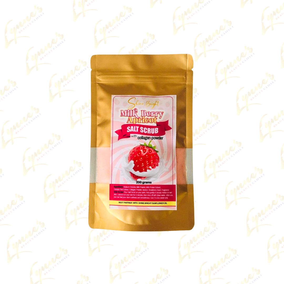 Shine Bright Milk Berry Apricot Salt Scrub with Collagen Powder 200g - Lynne's Beauty Closet