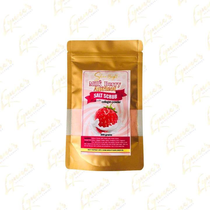 Shine Bright Milk Berry Apricot Salt Scrub with Collagen Powder 200g - Lynne's Beauty Closet