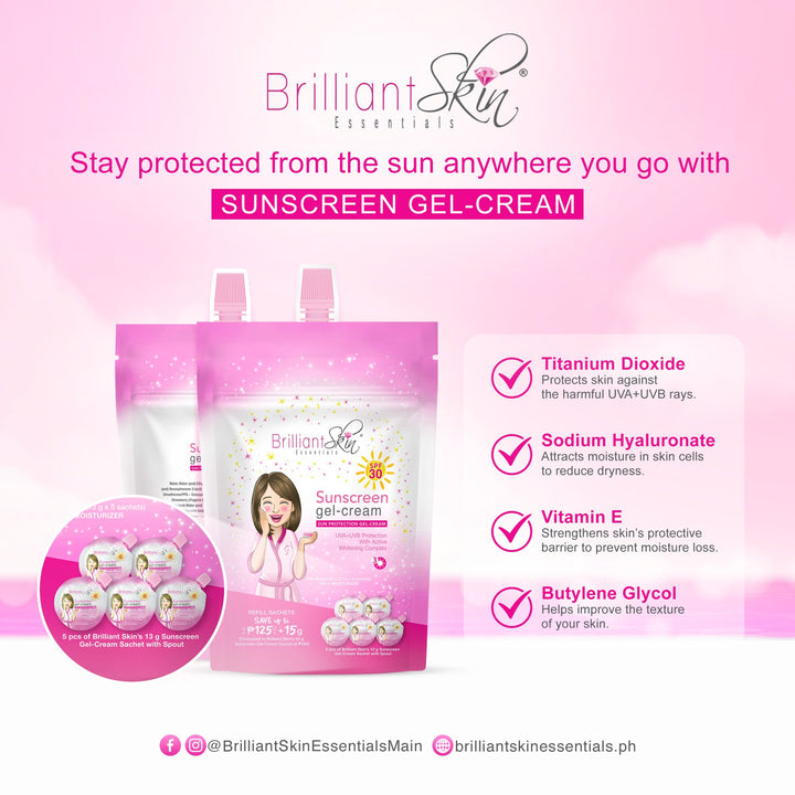 Brilliant Skin Sunscreen Gel-Cream (New Travel Size Packaging) - 13gx5 - Lynne's Beauty Closet